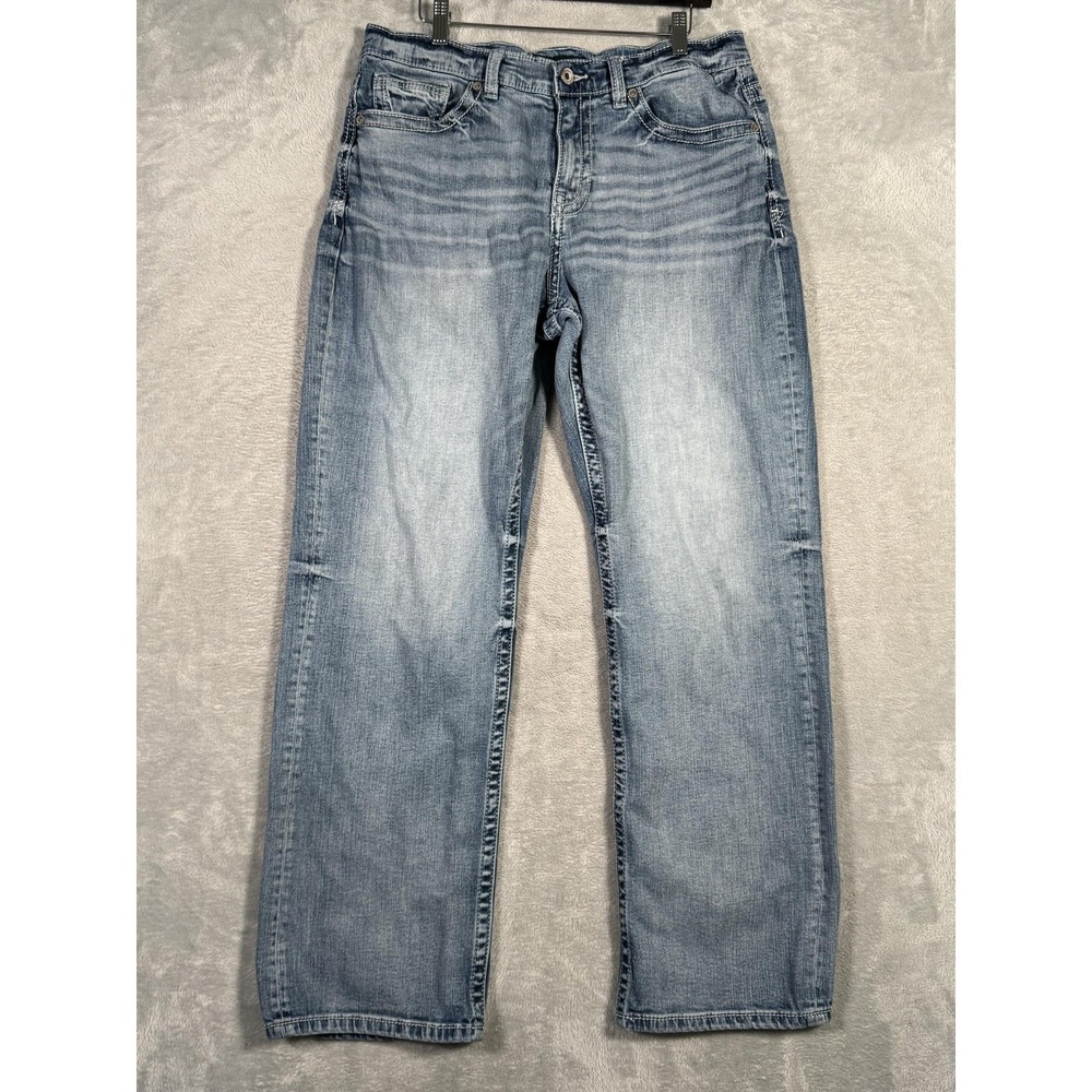 BKE Seth Jeans Mens 33x32 Blue Relaxed Straight Stretch Denim Embroidered